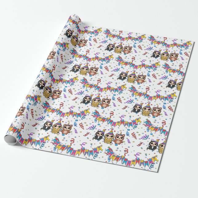 Papel De Presente Cartoon Animal Birthday Wrappaper | Presente Bonit (Desenrolado)