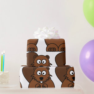 Papel De Presente Cartoon Bonito — Castor — Floresta Engraçado