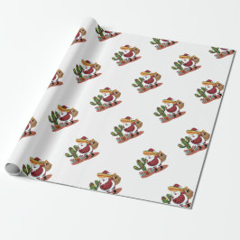 Papel De Presente Cartoon cactus e Papai Noel vestindo um sombrero