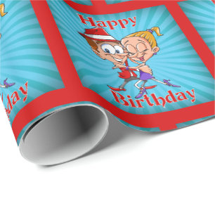 Papel De Presente Cartoon Dancers Feliz Aniversário