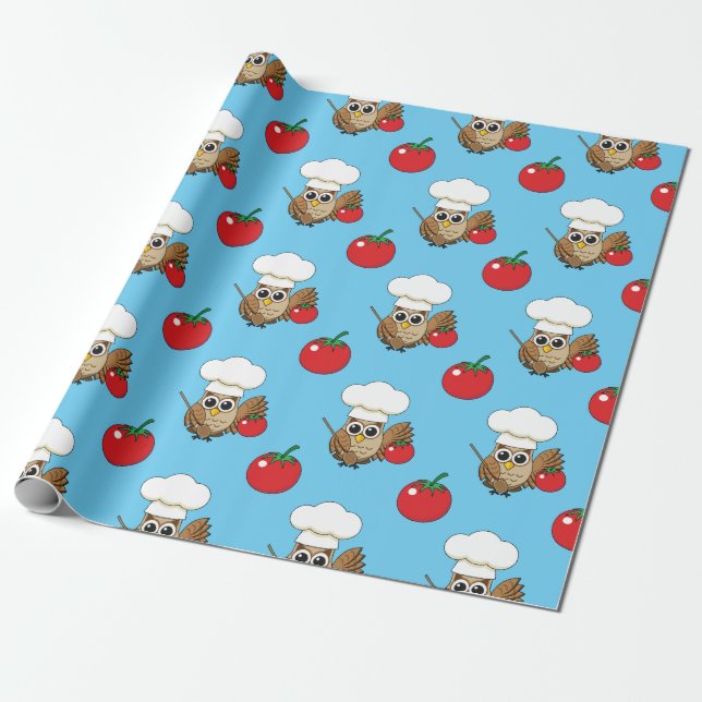 Papel De Presente Cartoon de Coruja Cozinhar (Desenrolado)