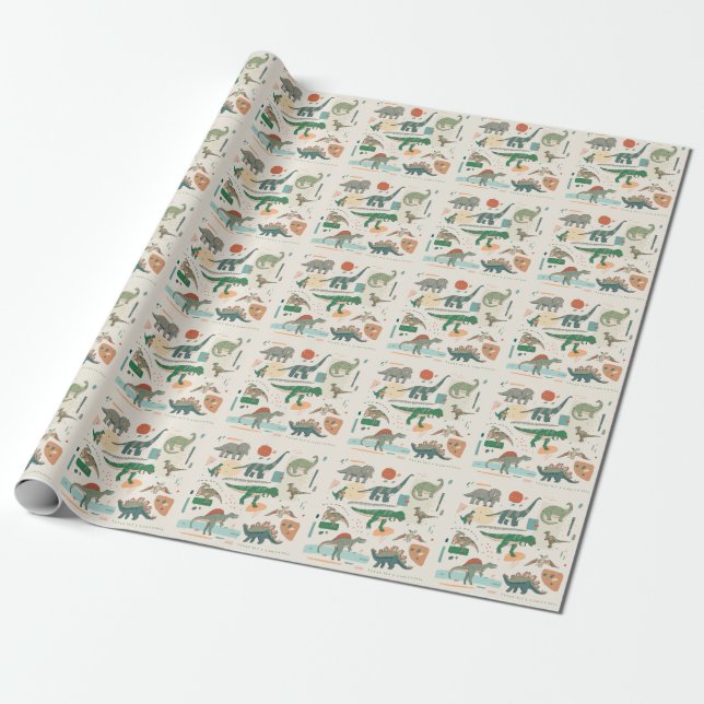 Papel De Presente Cartoon de dinossauro: conjunto de ilustrações de  (Desenrolado)