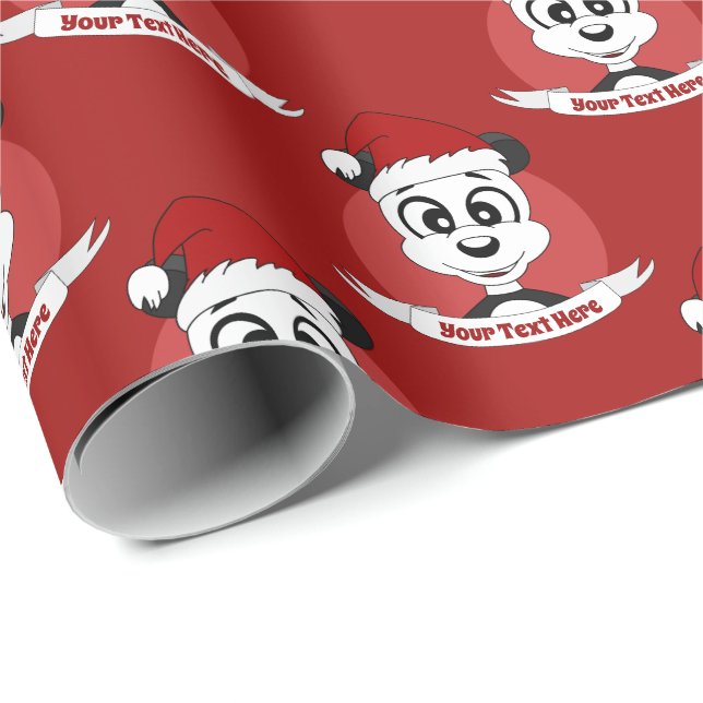 Papel De Presente Cartoon de Natal com um belo urso panda embrulhand (Ponta do rolo)