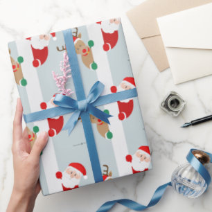 Papel De Presente Cartoon de Papais noeis de Natal em Aquarela