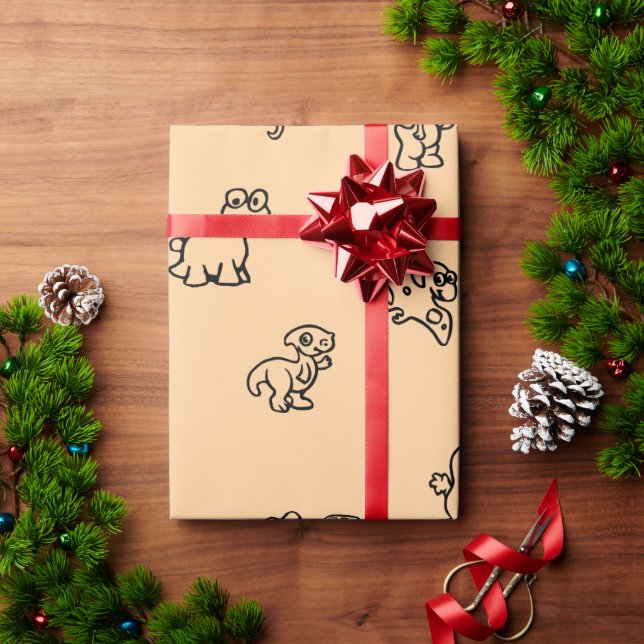 Papel De Presente Cartoon Dinos animados em Pêssego Suave (Presente de Natal)