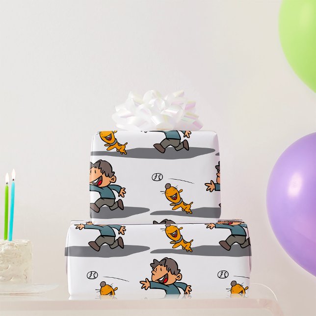 Papel De Presente Cartoon e Cachorro Brincando (Criador carregado)