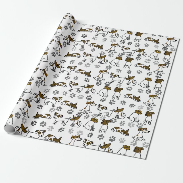 Papel De Presente Cartoon Engraçado do Terrier Jack Russell (Desenrolado)
