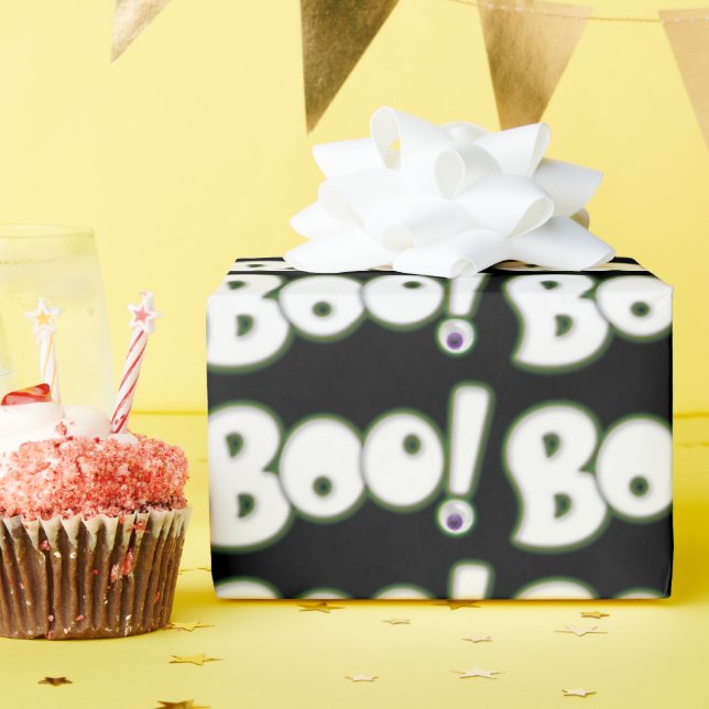 Papel De Presente Cartoon Fantasma Bootizado com Letra Boo Halloween (Festa de aniversário)
