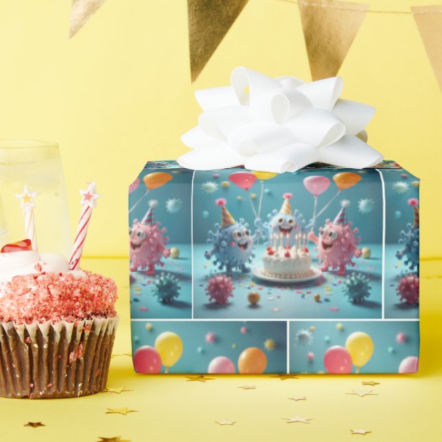 Papel De Presente Cartoon Germs Celebrating a Birthday (Festa de aniversário)