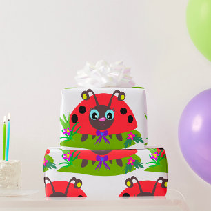 Papel De Presente Cartoon Ladybug Arco e Flores