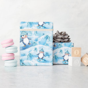Papel De Presente Cartoon Penguin Surfing