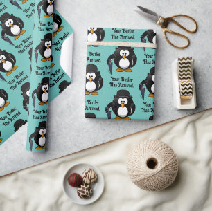 Papel De Presente Cartoon Pinguim Clássico Bonito com Guarda-chuvas