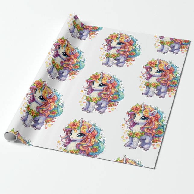 Papel De Presente Cartoon Rainbow Unicorn Anime (Desenrolado)