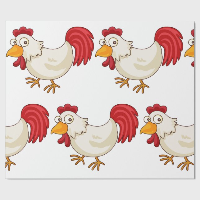 Papel De Presente Cartoon Rooster White Chicken (Aberto)