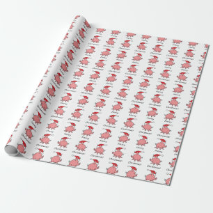 Papel De Presente Cartoon Rosa Piglet Red Christmas Hat