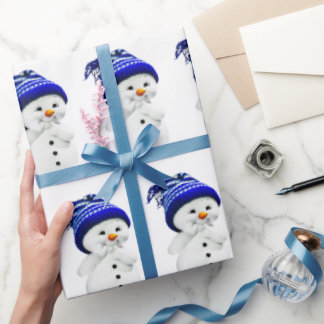 Papel De Presente Cartoon Snowman em Blue & White Wool Wraps