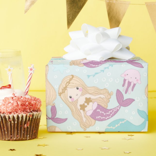 Papel De Presente Cartoons bonitos Molho de Sereia (Festa de aniversário)