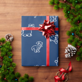 Papel De Presente Cartoons brancos encantadores em azul Marinho