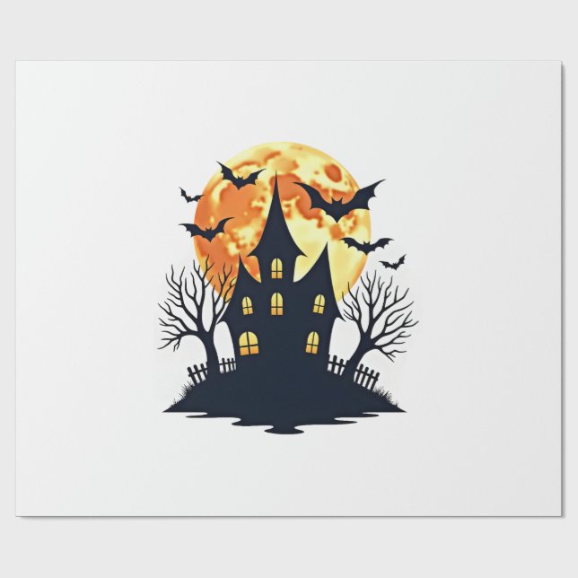 Papel De Presente Casa Assombrada com Morcegos � Camiseta Assustador (Aberto)