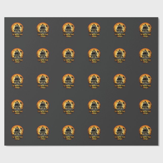 Papel De Presente Casa Assombrada da Bruxa Abóboras da Lua Cheia (Aberto)