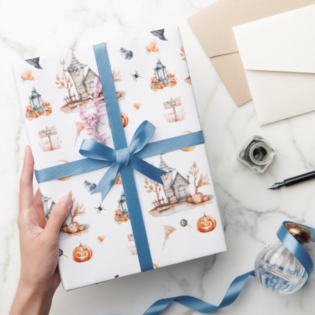 Papel De Presente Casa Assombrada Festa Spooktacular do Halloween (Presentear)