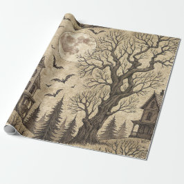 Papel De Presente Casa Assombrada Vintage & Lua Cheia