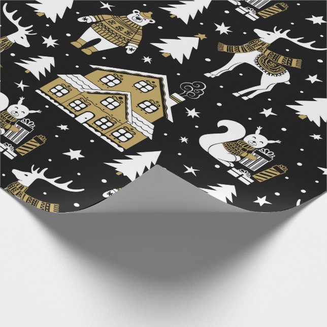 Papel De Presente Casa Branca de Urso Dourado de Reindeer Preto (Ponta)