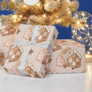 Papel De Presente Casa de Biscoito de Gengibre de Natal Cookies Rosa