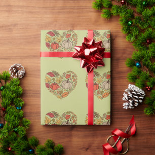 Papel De Presente Casa de Campo do Coração de Outono Abóbora Coração