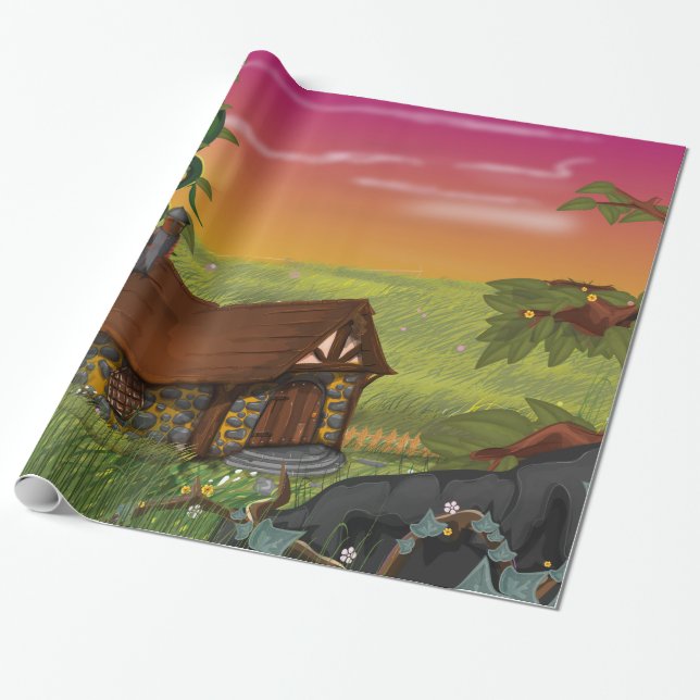 Papel De Presente Casa de Contos de Fadas Cartoon (Desenrolado)
