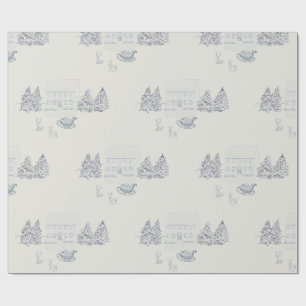 Papel De Presente Casa de Natal Aconchegante da Nova Inglaterra