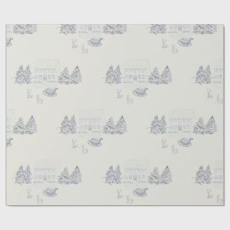 Papel De Presente Casa de Natal Aconchegante da Nova Inglaterra
