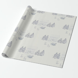 Papel De Presente Casa de Natal Aconchegante da Nova Inglaterra (Esc
