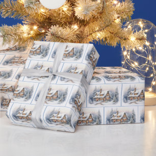 Papel De Presente Casa de Natal em Aquarela