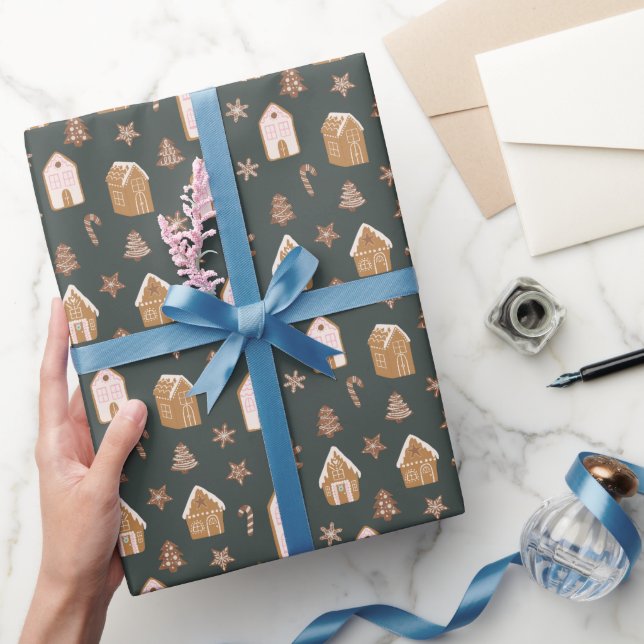 Papel De Presente Casa de Pão de Mel Rosa Padrão de Natal (Presentear)