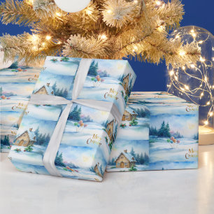 Papel De Presente Casa de Pão-de-Pão Natal paisagem de neve