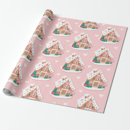 Papel De Presente Casa de Pão Neve Rosa-Rosa-Gelado