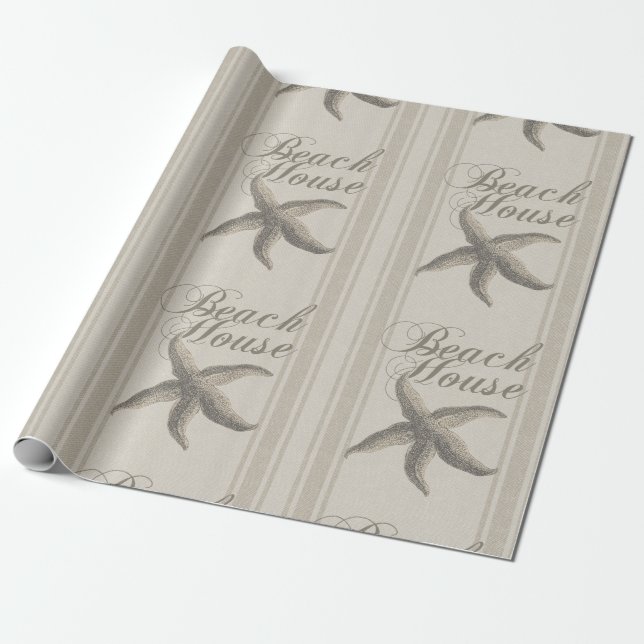 Papel De Presente Casa de Praia Starfish Beira Mar Costa (Desenrolado)