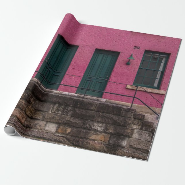 PAPEL DE PRESENTE CASA DE ROSA COM DUAS PORTAS (Desenrolado)