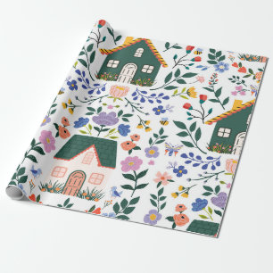 Papel De Presente Casa e Jardim de Arte Folclórica Cottagecore Capri
