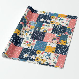 Papel De Presente Casa Rosa Naval Floral Patchwork