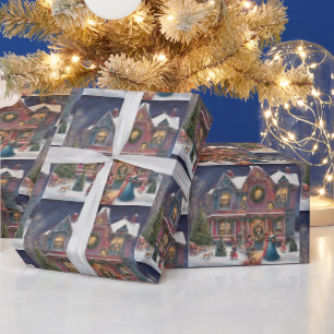 Papel De Presente Casa Vitoriana, Senhoras, Crianças na Véspera de N