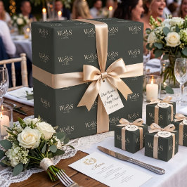 Papel De Presente Casais de noivos com iniciais de ébano elegante