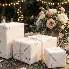 Papel De Presente Casais de noivos iniciais creme natural elegante