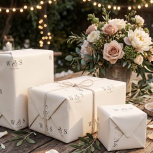 Papel De Presente Casais de noivos iniciais creme natural elegante