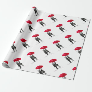 Papel De Presente casal de amor com guarda-chuva vermelha