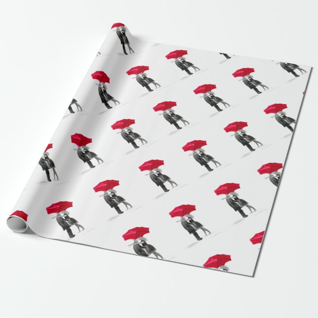 Papel De Presente Casal de amor com guarda-chuva vermelha (Desenrolado)