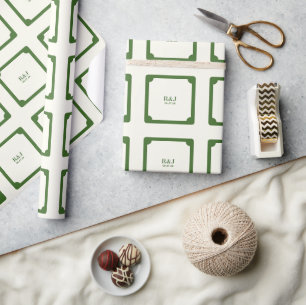 Papel De Presente Casal de casamento Monograma Verde