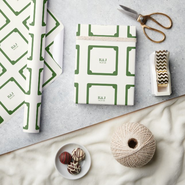 Papel De Presente Casal de casamento Monograma Verde (Artesanato)