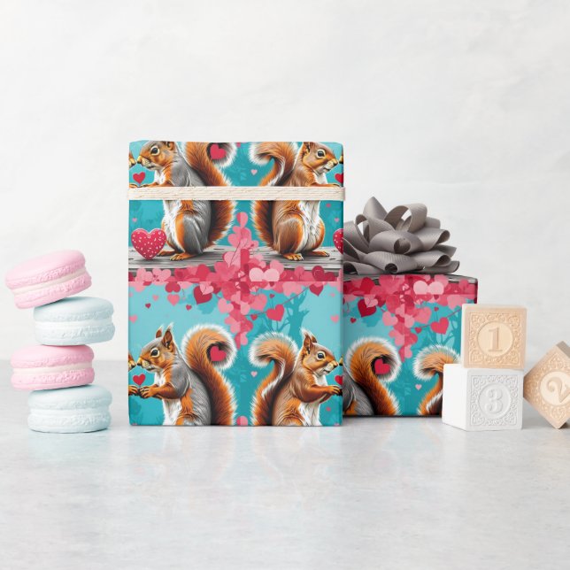 Papel De Presente Casal de esquilos apaixonados (Chá de bebê)